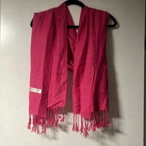 Pink Pashmina Silk Blend Tassel Scarf